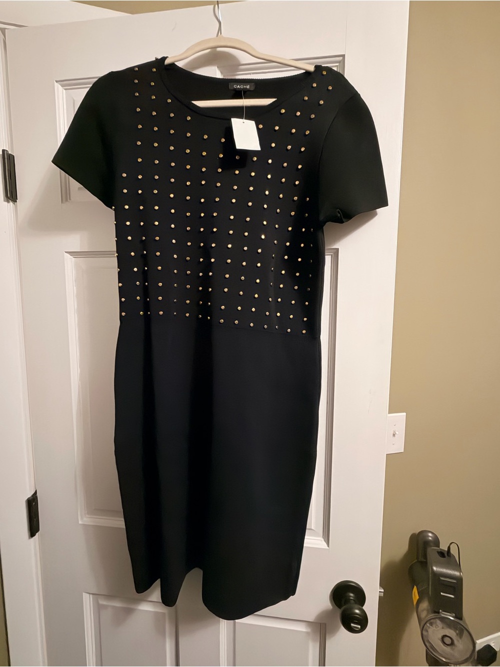 Cache (Versona) NWT Black Studded Short-Sleeve Dress